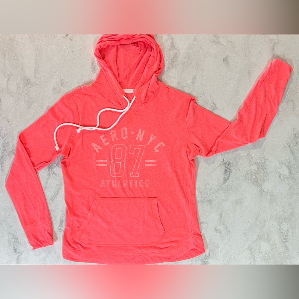 LIKE NEW AEROPOSTALE Neon Coral Lightweight Hoodie Size Large